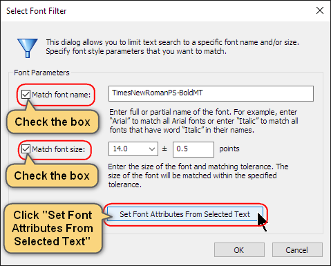 Set font attributes from selected text